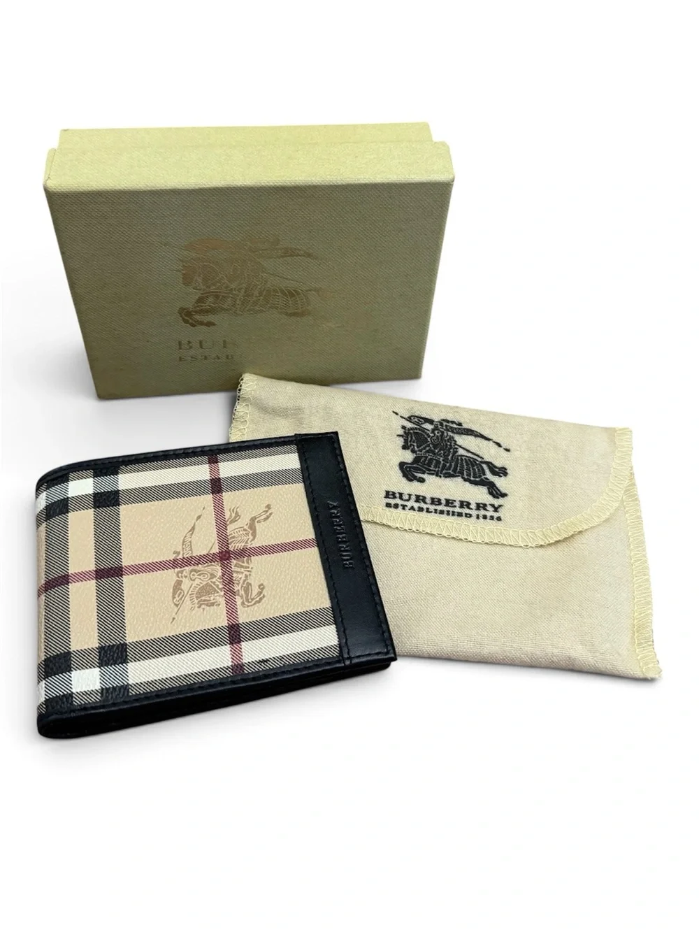 Burberry Beige Vintage Check Card & Key Holder with Black Trim